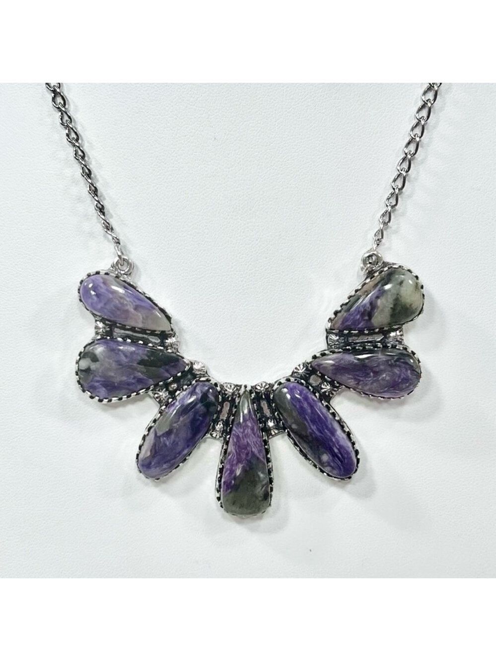 Charoite Vintage Style 925 Gemstone Multi Stone Necklace